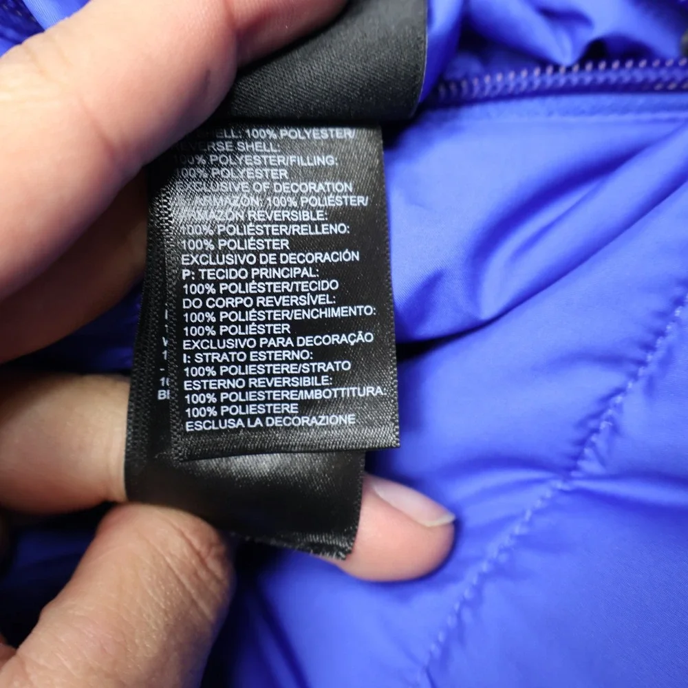 North Face Boys Large 14/16 Blue Reversible Hooded Fleece Lined Insulated Puffer